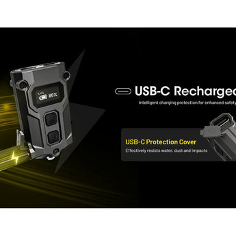 Nitecore TINI 3 USB-C Rechargeable LED Keylight - 600 Lumens - NiteLab MCT UHE - Uses Built-in 330mAh Li-ion Battery Pack - Black, Gray, or Orange
