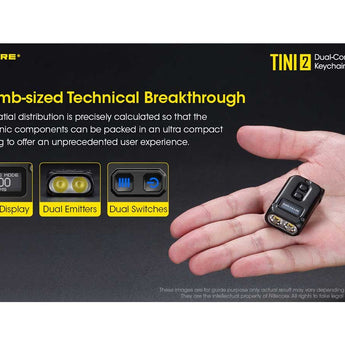 Nitecore TINI-2 Dual-Core USB-C Rechargeable LED Keychain Flashlight - 500 Lumens - 2 x OSRAM P8 - Uses Built-In 280mAh Li-ion Battery Pack - Aluminum Alloy, Stainless Steel, or Titanium - Black or Gray
