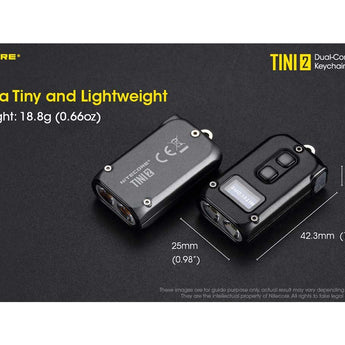 Nitecore TINI-2 Dual-Core USB-C Rechargeable LED Keychain Flashlight - 500 Lumens - 2 x OSRAM P8 - Uses Built-In 280mAh Li-ion Battery Pack - Aluminum Alloy, Stainless Steel, or Titanium - Black or Gray
