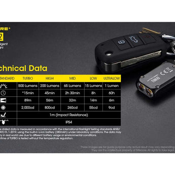 Nitecore TINI-2 Dual-Core USB-C Rechargeable LED Keychain Flashlight - 500 Lumens - 2 x OSRAM P8 - Uses Built-In 280mAh Li-ion Battery Pack - Aluminum Alloy, Stainless Steel, or Titanium - Black or Gray