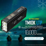 Nitecore TM10K LTP Low Temperature Resistant Tiny Monster Rechargeable LED Flashlight - 6 x CREE XHP35 HD - 10000 Lumens - Includes Built-In 4200mAh 3.7V Li-Ion Battery Pack