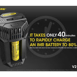 Nitecore V2 Smart Battery Car Charger for Li-Ion, IMR, Ni-MH and Ni-Cd Batteries - Includes DC Cable