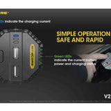 Nitecore V2 Smart Battery Car Charger for Li-Ion, IMR, Ni-MH and Ni-Cd Batteries - Includes DC Cable