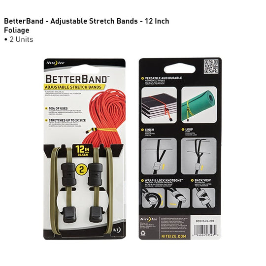 Nite Ize BetterBand 12 Inch Adjustable Stretch Bands with KnotBone Cord Lock  - 2 Pack - Foliage Green (BDS12-26-2R3)