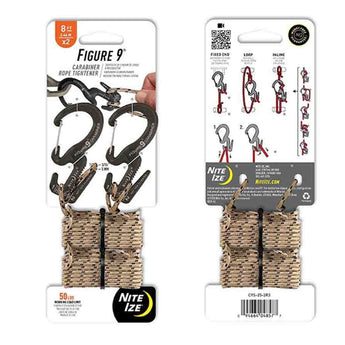 Nite Ize Figure 9 Carabiner Rope Tightener - Small - 2 Pack with Rope - Black