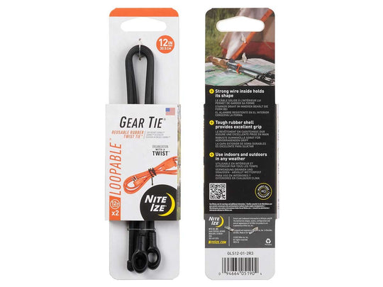 NiteIze Gear Tie Loopable Twist Tie 12 in. - 2 Pack - Black
