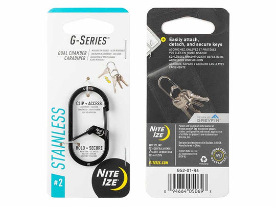 Nite Ize G-Series Dual Chamber Carabiner #2 - Black or Stainless Steel