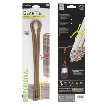NiteIze Gear Tie Reusable Rubber Twist Tie 24 in. - 2 Pack - Coyote or Black or Bright Orange or Neon Yellow