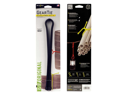 NiteIze Gear Tie Reusable Rubber Twist Tie 24 in. - 2 Pack - Coyote or Black or Bright Orange or Neon Yellow
