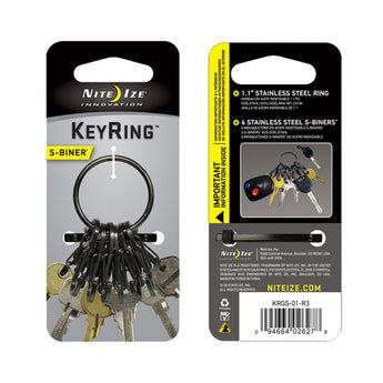 Nite Ize KeyRing Steel - Keychain Ring with 6 x Stainless Steel #0.5 S-Biner Carabiner Clips - Stainless (KRGS-11-R3)