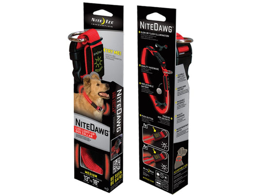 Nite Ize Dawg Illuminated Dog Collar - Red with Red LED - Medium (NND-03-10M)