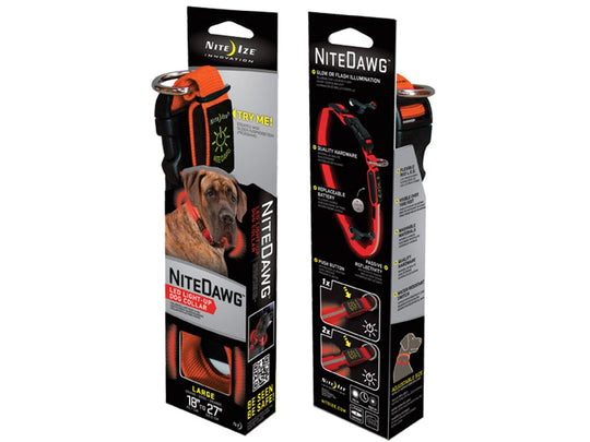 Nite Ize Dawg Illuminated Dog Collar - Orange with Red LED - Large (NND-03-19L)