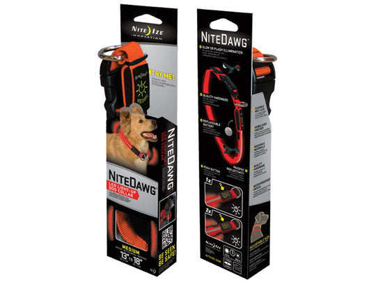 Nite Ize Dawg Illuminated Dog Collar - NND-03-19M - Orange with Red LED - Medium