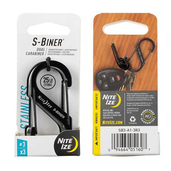 Nite Ize S-Biner Dual Carabiner Stainless Steel #3 - 3 Pack - Black and Stainless