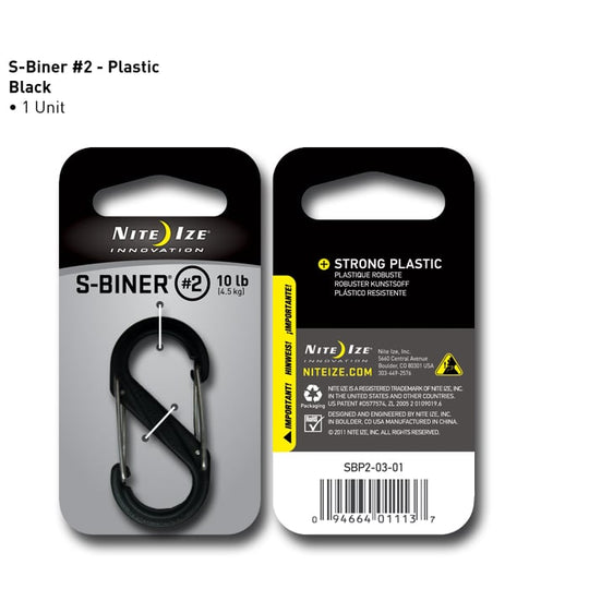 Nite Ize S-Biner SBP2-03-01 - Plastic Double-Gated Carabiner Clip - #2 - Black