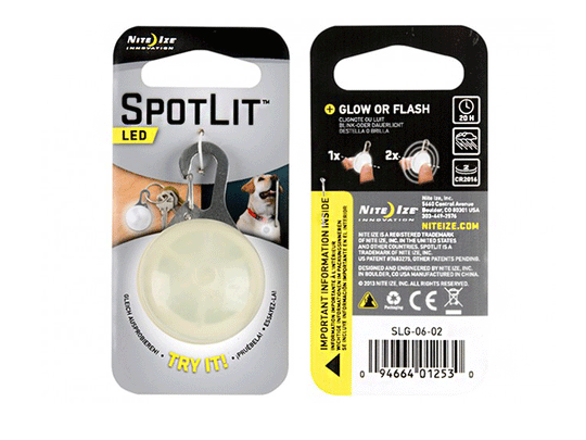 Nite Ize SpotLit Portable LED Light with Carabiner - Includes 2 x CR2016s - Translucent with White LED - Eco-Friendly Packaging (SLG-06-02)