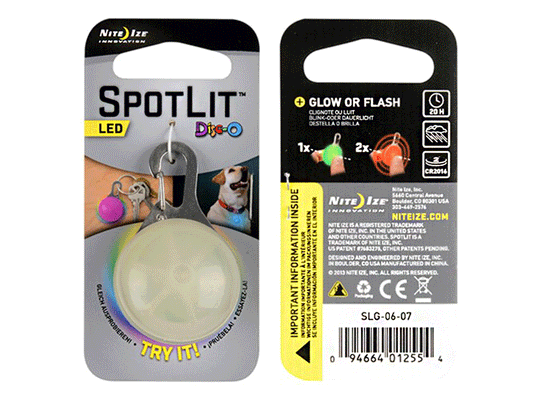 Nite Ize SpotLit Portable LED Light with Carabiner - Includes 2 x CR2016s - Translucent with Disc-O LED - Eco-Friendly Packaging (SLG-06-07)