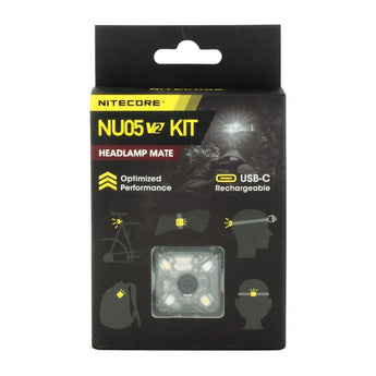Nitecore NU05-V2-KIT USB-C Rechargeable Headlamp Mate - 40 Lumens - Uses Built-in Li-ion Battery Pack - Includes Headband, Bike Mount and Charging Cable