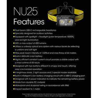 Nitecore NU25 USB-C Rechargeable LED Headlamp - Standard 400L or UL Model