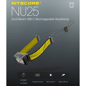 Nitecore NU25 USB-C Rechargeable LED Headlamp - Standard 400L or UL Model