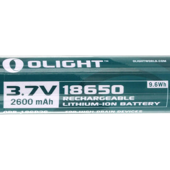 Olight 18650 3.7V 2600mAh Rechargeable Li-ion Battery - Side Shot