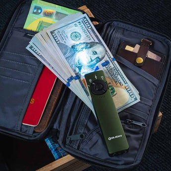 Olight Arkfeld Pro Rechargeable LED Flashlight - 1300 Lumens - Cool White or Neutral White LED - 365nm UV - 520nm Green Laser - Uses Built-in 1500mAh Li-Poly Battery Pack - Black and Additional Colors