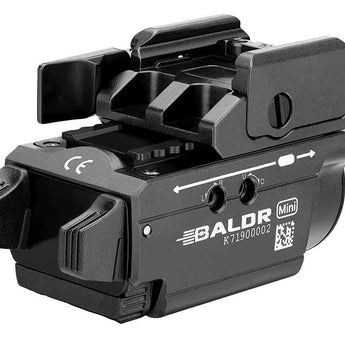 Olight Baldr Mini Rechargeable LED Pistol Light with Green Laser - 600 Lumens - Uses Built-In 3.7V 230mAh Li-Poly Battery Pack - Black or Desert Tan