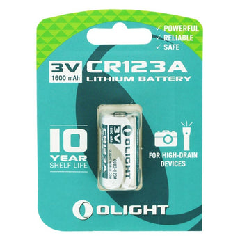 Olight CR123A 1600mAh 3V Lithium Primary (LiMNO2) Button Top Photo Battery - 1pc Retail Card