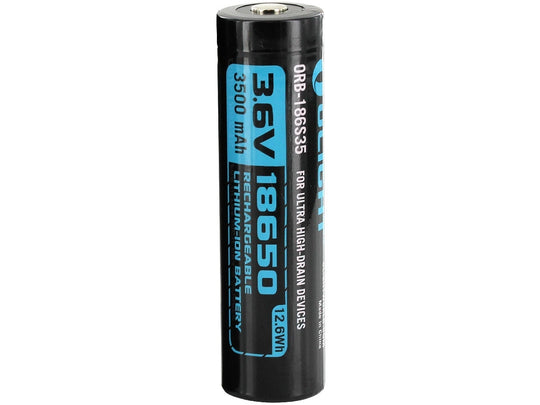 Olight ORB-186S35 HDC 18650 3500mAh 3.6V Protected High-Drain 10A Lithium Ion (Li-ion) Button Top Battery - 1 Piece Retail Card