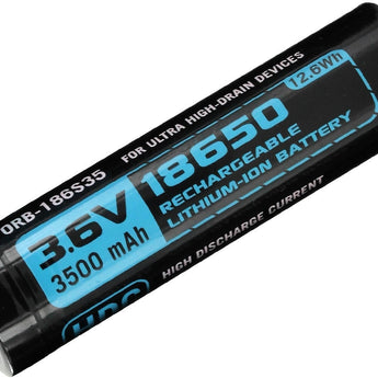 Olight ORB-186S35 HDC 18650 3500mAh 3.6V Protected High-Drain 10A Lithium Ion (Li-ion) Button Top Battery - 1 Piece Retail Card