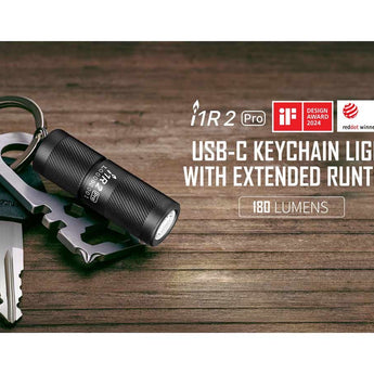 Olight I1R 2 Pro EOS Keychain Twist USB-C Rechargeable Flashlight - Chip Scale LED - 180 Lumens - Uses Built-In Battery Pack - Multiple Color Options