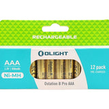 Olight AAA 950mAh 1.2V Nickel Metal Hydride (NiMH) Low Self Discharge Button Top Battery - Box of 12