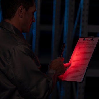 Olight O'Pen 3 LED Pen Light - Redlight Used on Clip Board in Dark Room 