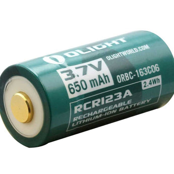 Olight ORBC-163C06 RCR123A / 16340 650mAh 3.7V Protected Lithium Ion (Li-Ion) Button Top Battery with Micro USB Charging Port - Retail Card