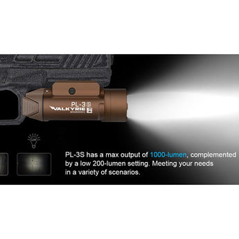 Olight PL-3S Valkyrie LED Weapon Light - 1000 Lumens - Includes 2 x CR123A - Black or Desert Tan