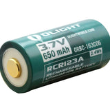 Olight ORBC-163C06 RCR123A / 16340 650mAh 3.7V Protected Lithium Ion (Li-Ion) Button Top Battery with Micro USB Charging Port - Retail Card