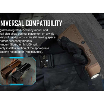 Olight Sigurd 2-in-1 Angled Grip Rechargeable LED Weapon Light - 1450 Lumens - Includes Built-in 2400mAh Li-Poly Battery Pack - Black or Desert Tan