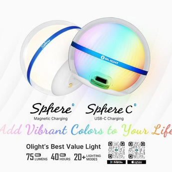 Olight Sphere C Rechargeable LED Lantern - 75 Lumens - Uses Built-in 700mAh Li-ion Battery Pack - Clear or Stellar Sky