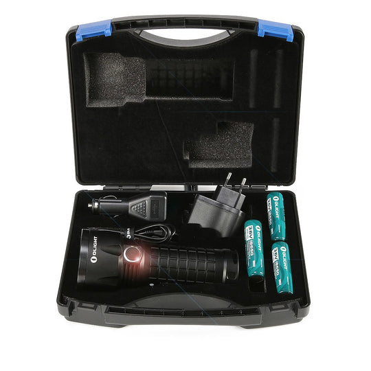 Olight SR52 Intimidator XM-L2 Kit with Car Charger, USB Power Adapter, Cable and 3 x 3400mAh Li-Ion 18650