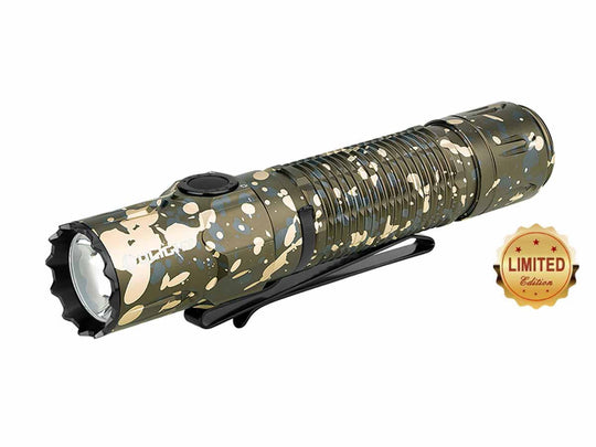 Olight Warrior 3 Dual-Switch Rechargeable LED Flashlight - 2300 Lumens - Includes 1 x 21700 - Desert Camouflage