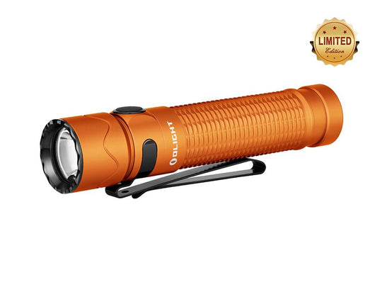 Olight Warrior Mini 2 - Orange Limited Edition - angled down and to the left