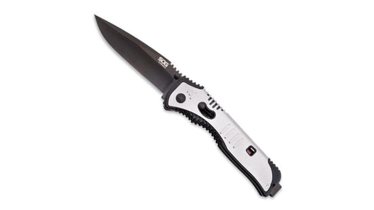 SOG Flashback Folding Knife - 3.5-inch Straight Edge, Clip Point - Black TiNi - Silver Handle - Boxed (SAT002-BX)