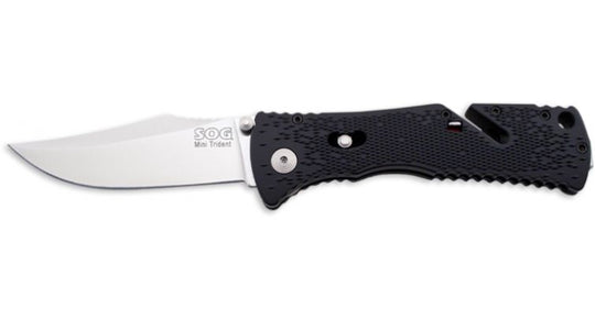 SOG Trident Mini Folding Knife - 3.15-inch Straight Edge, Tanto - Black TiNi (TF27) or Satin (TF26) Finish - Black Handle