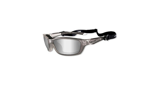 Wiley X Brick Climate Control Sunglasses Rx Ready with High Velocity Protection - Crystal Metallic Frame with Silver Flash (Smoke Grey) Lenses (855)