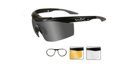 Wiley X WX Talon Changeable Sunglasses Rx Ready with High Velocity Protection - Matte Black w Frame with Smoke Grey - Clear - Light Rust Lens Kit with Rx Insert (CHTAL2RX)