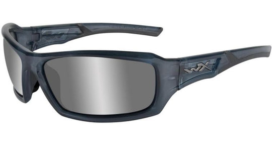 Wiley X WX Echo Climate Control Sunglasses Rx Ready with High Velocity Protection - Smoke Steel Blue Frame with Silver Flash (Smoke Grey) Lenses (CCECH01)