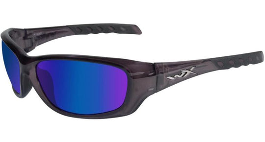 Wiley X WX Gravity Climate Control Sunglasses Rx Ready with High Velocity Protection - Black Crystal Frame with Polarized Blue Mirror (Green) Lenses (CCGRA19)