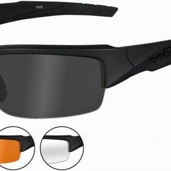 Wiley X WX Valor Changeable Sunglasses Rx Ready with High Velocity Protection - Matte Black Frame with Smoke Grey - Clear - Light Rust Lens Kit (CHVAL06)