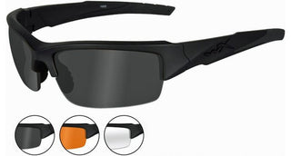 Wiley X WX Valor Changeable Sunglasses Rx Ready with High Velocity Protection - Matte Black Frame with Smoke Grey - Clear - Light Rust Lens Kit (CHVAL06)