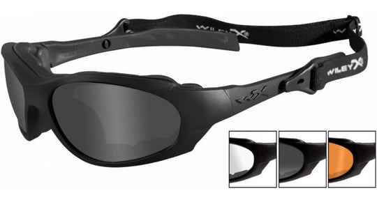 Wiley X XL-1 Advanced Changeable Sunglasses Rx Ready with High Velocity Protection - Matte Black Frame with Smoke Grey - Clear - Light Rust Lens Kit (292)